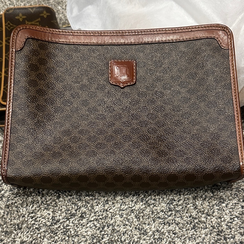 🤎Celine Brown Monogram Cosmetic Pouch with Leather Trim